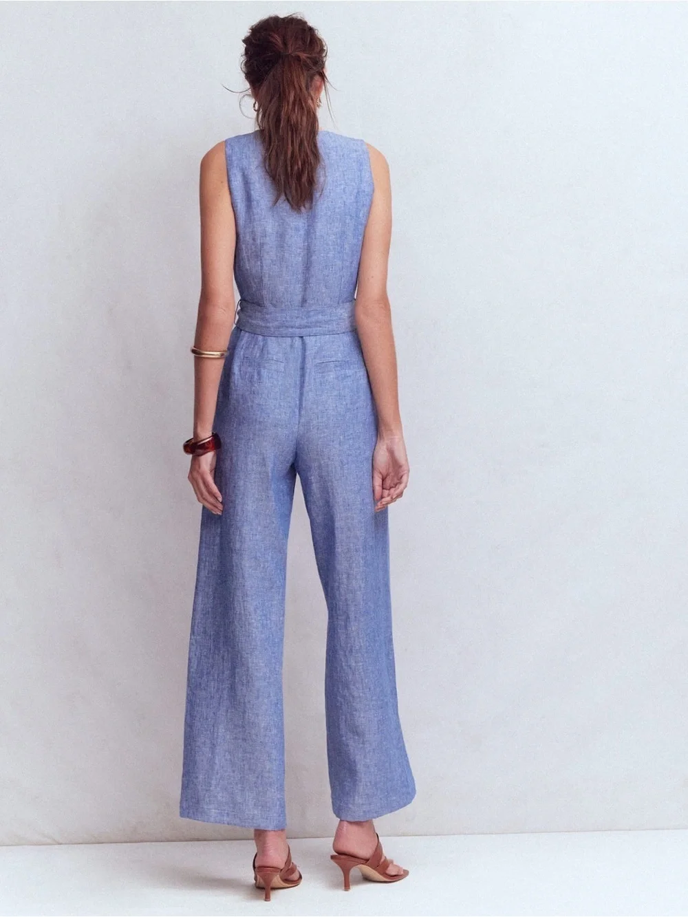 Nwt Boden Laura V-neck Linen Jumpsuit Sz 10R (70)